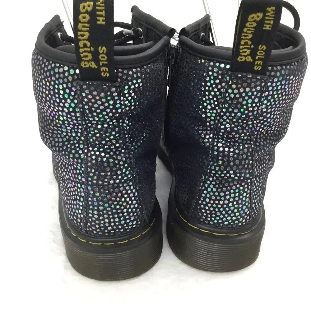DR. MARTENS 1460J Black Kids Glitter Ankle Zipper Boots Girls Size 3